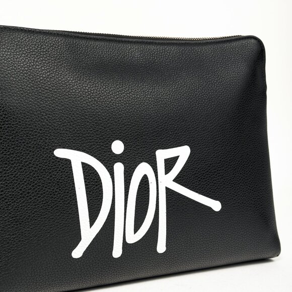 Dior X Shawn Stussy AW/20 Black Pebbled Leather Large Clutch - Picture 5 of 10